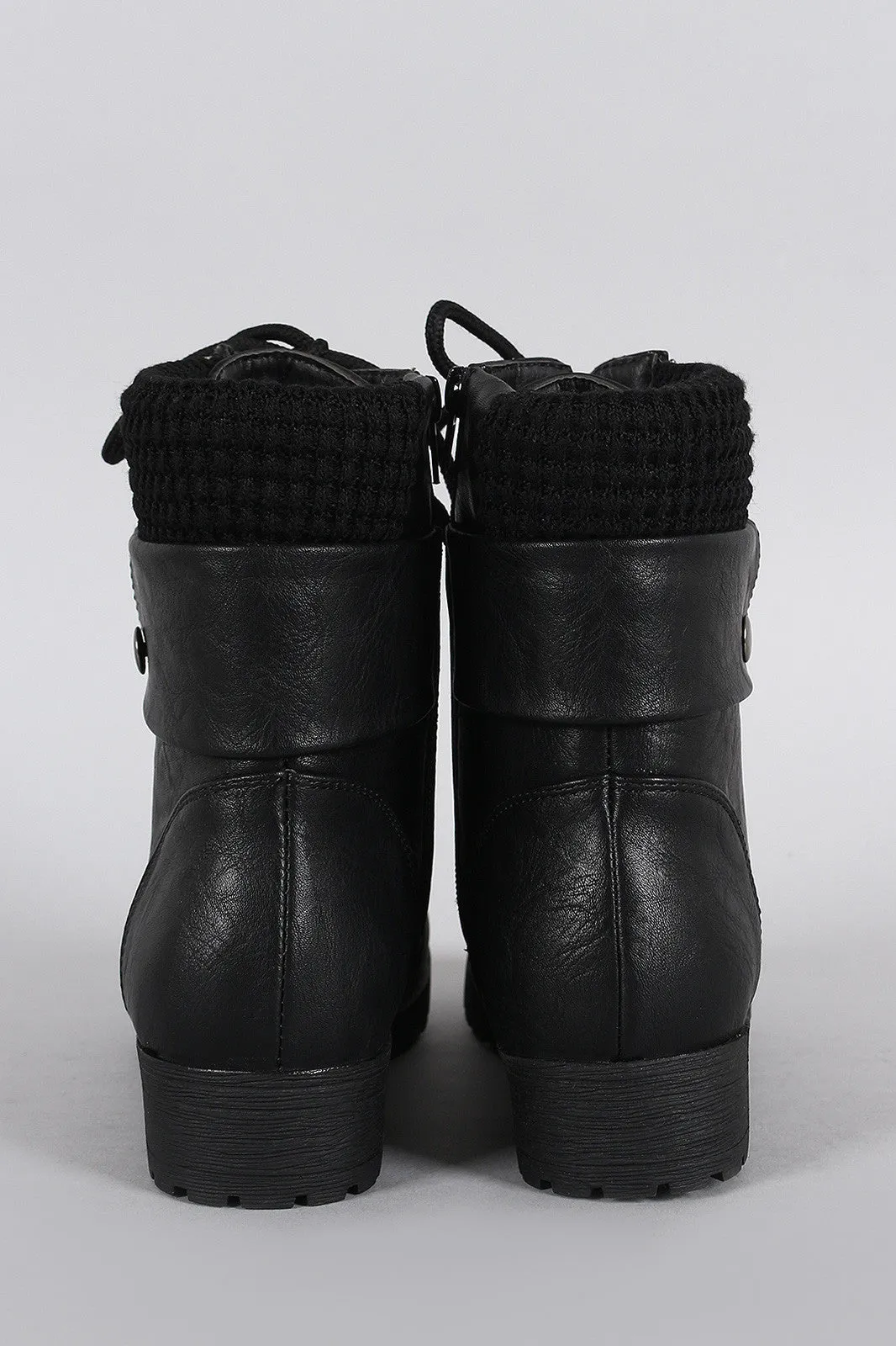 Bamboo Sweater Cuff Combat Ankle Lug Boots