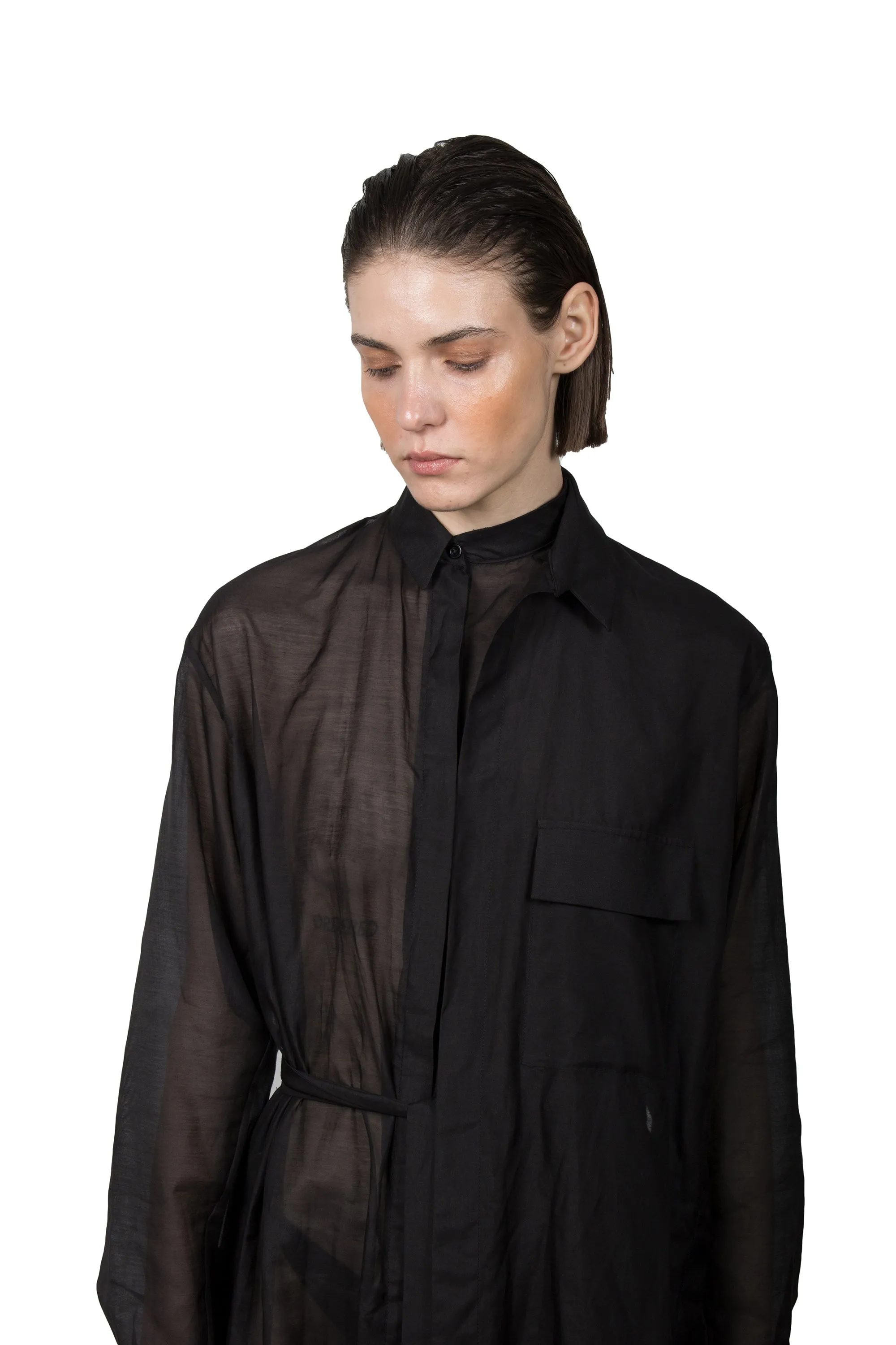 Black Transparent Asymmetric Shirt