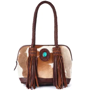 Braided Cowhide Tote Handbag