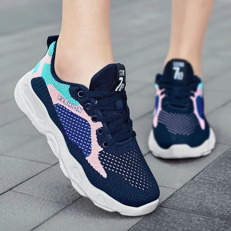 Casual Colorblock Lace-up Sneakers Women Versatile Breathable Lightweight Walking Running Shoes