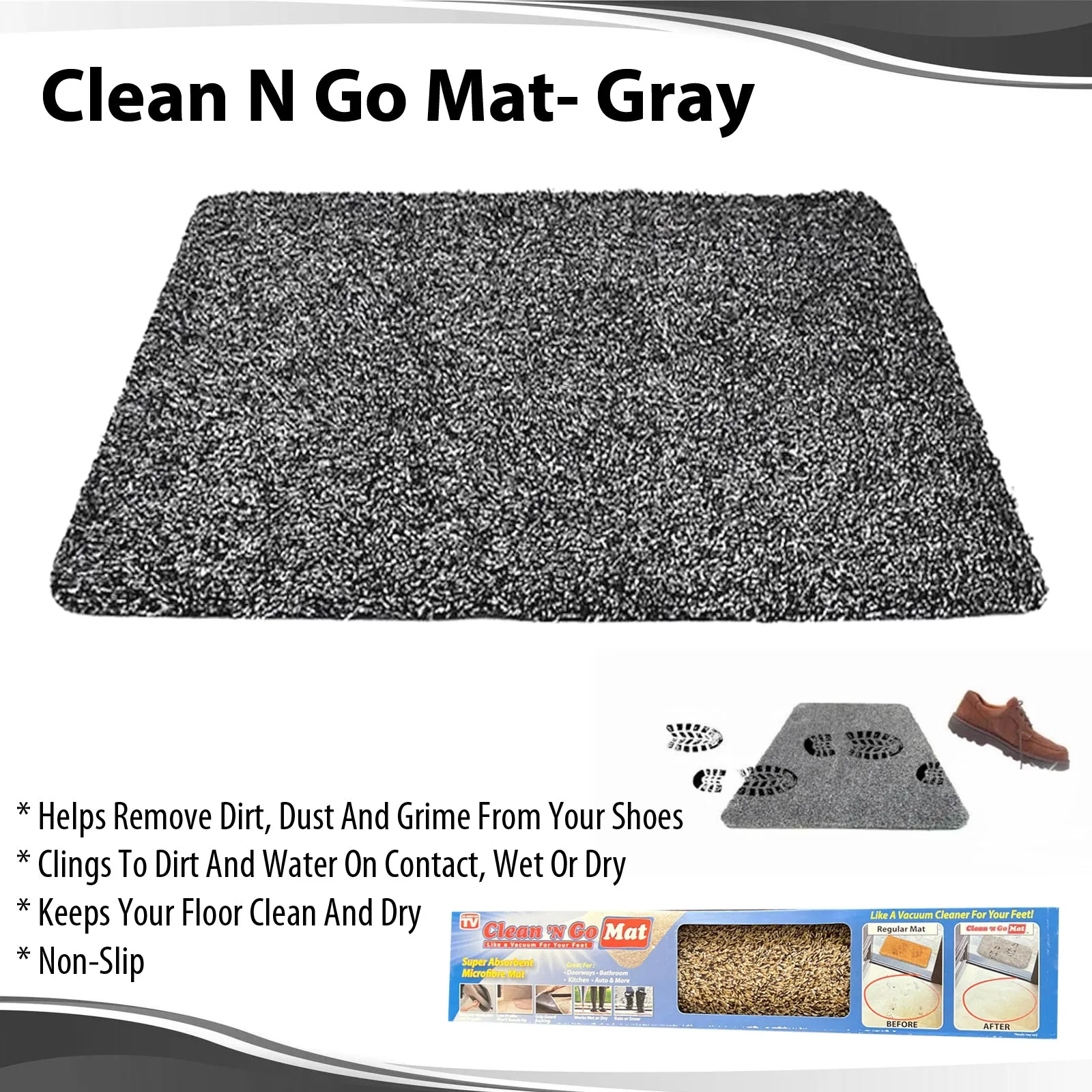 Clean-N-Go Mat - Versatile Dirt-Trapping Solution - Gray - 30"x 20"