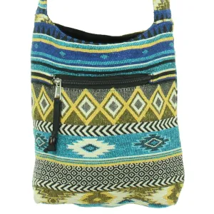 Cotton Canvas Sling Shoulder Bag - Aztec Blue Yellow