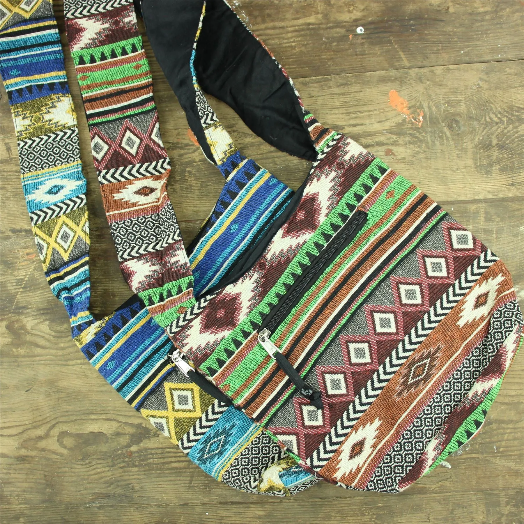 Cotton Canvas Sling Shoulder Bag - Aztec Blue Yellow