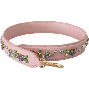 Dolce & Gabbana Stunning Pink Crystal Studded Leather Strap