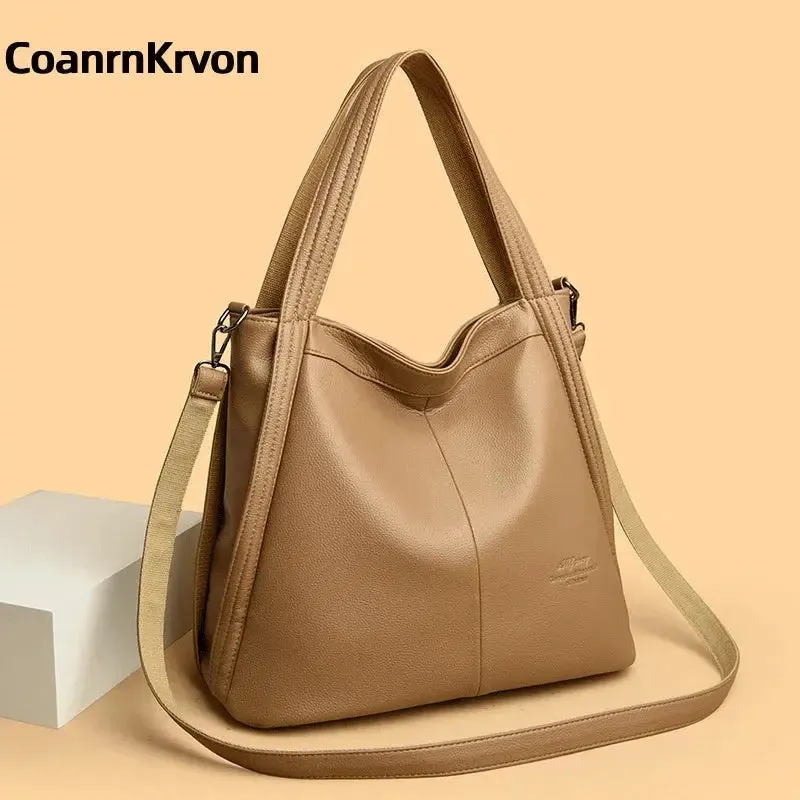 Fashion Bucket Bag PU Leather Bag Work Bag High Quality New Fashion Handbag Pure Color Fashion Shoulder Bag Large Capacity