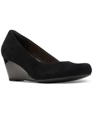 Flores Tulip Clarks Women's Wedge Shoes Collection, Black Suede Combination