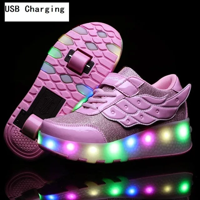 Glowing Sneakers Gold Pink Led Light