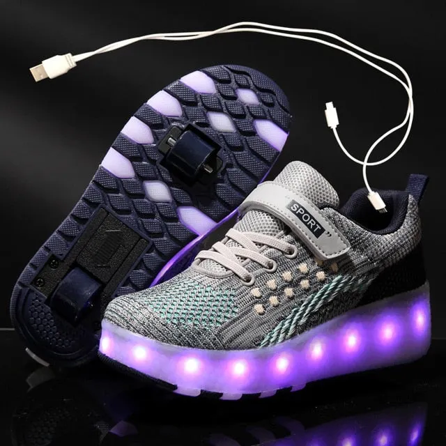 Glowing Sneakers Gold Pink Led Light