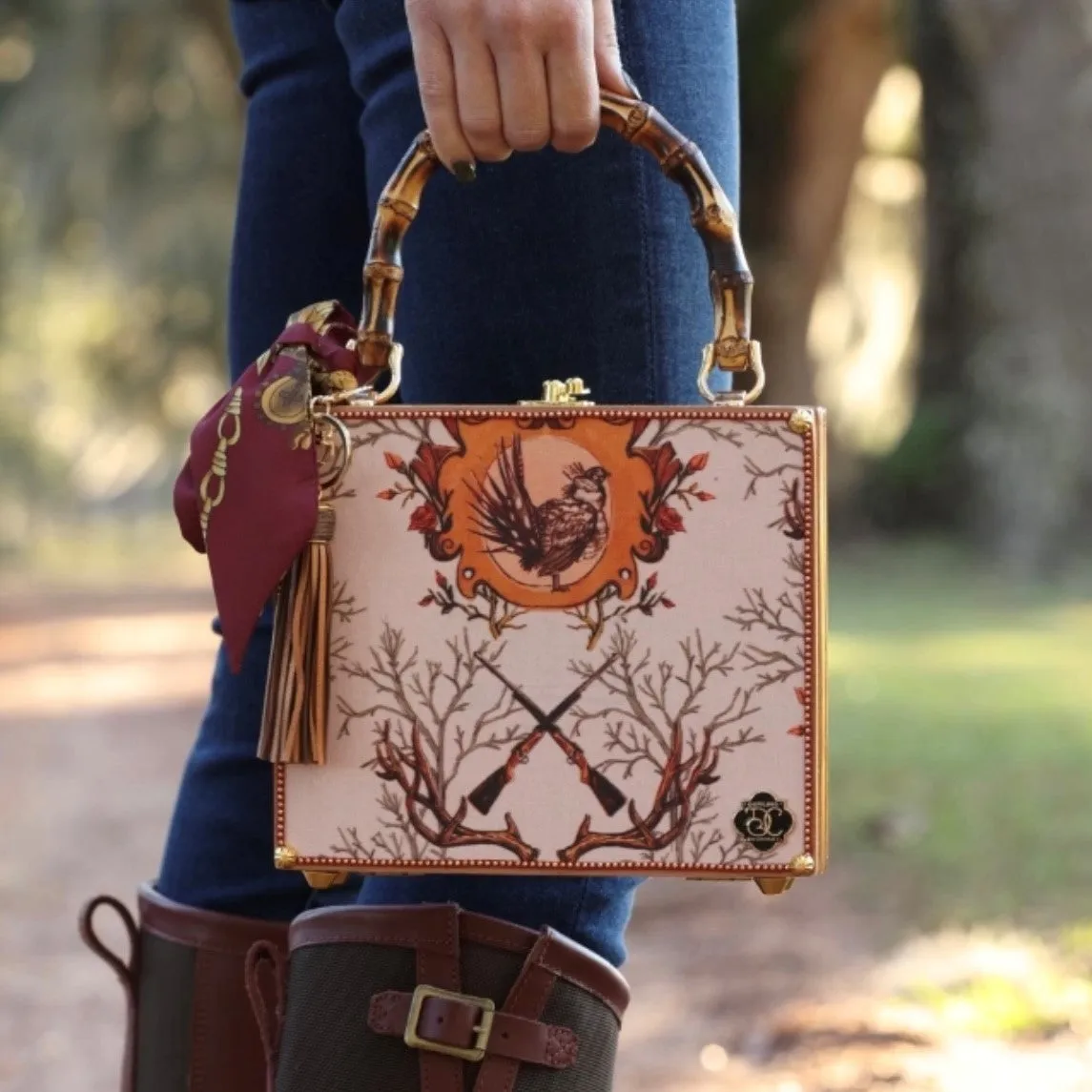 Guns & Pheasants with Bamboo Handles Handbag