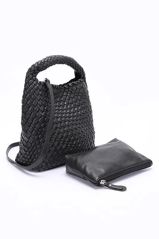 Handwoven Vegan Leather Leather Handbag Set