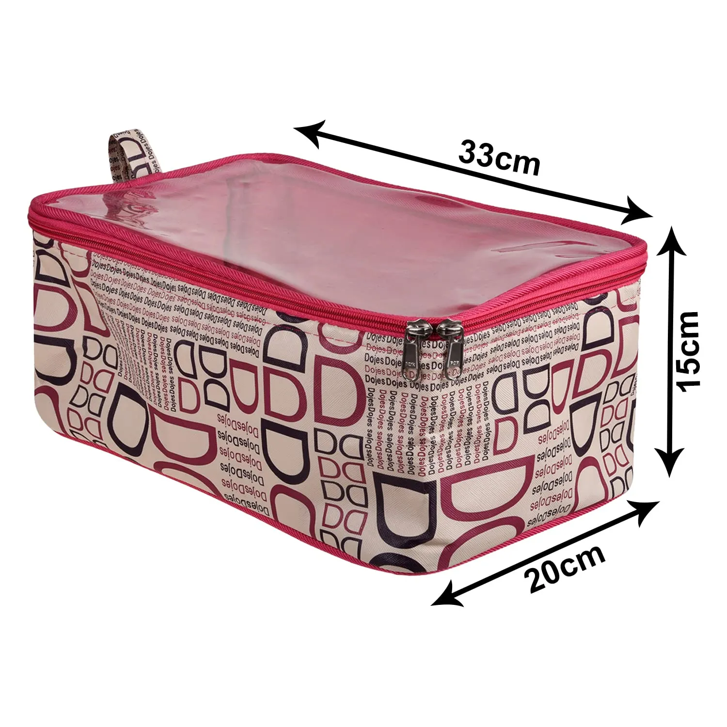 Heart Home Shoe Kit | Rexine D Print Travel Slipper Storage Bag | Lightweight & Portable Shaving Kit | Transparent Top Toiletry Organizer with Handle | Pink