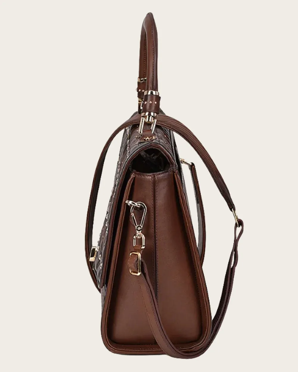 Honey brown top handle handbag