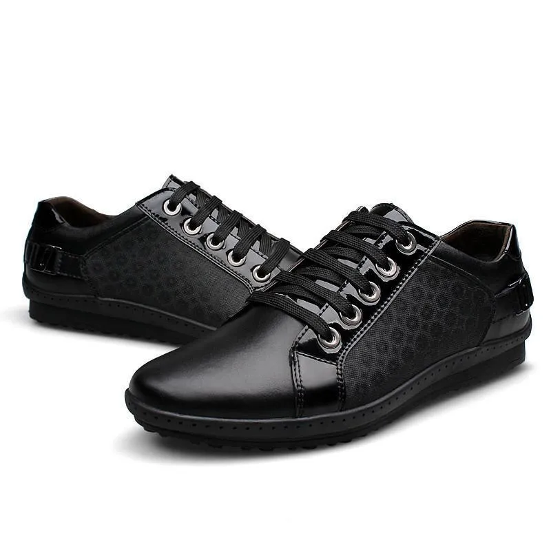 Mens Lace Up Fashion Black Flats