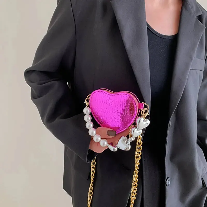 Mini Love-shape Pearls Lipstick Handbag