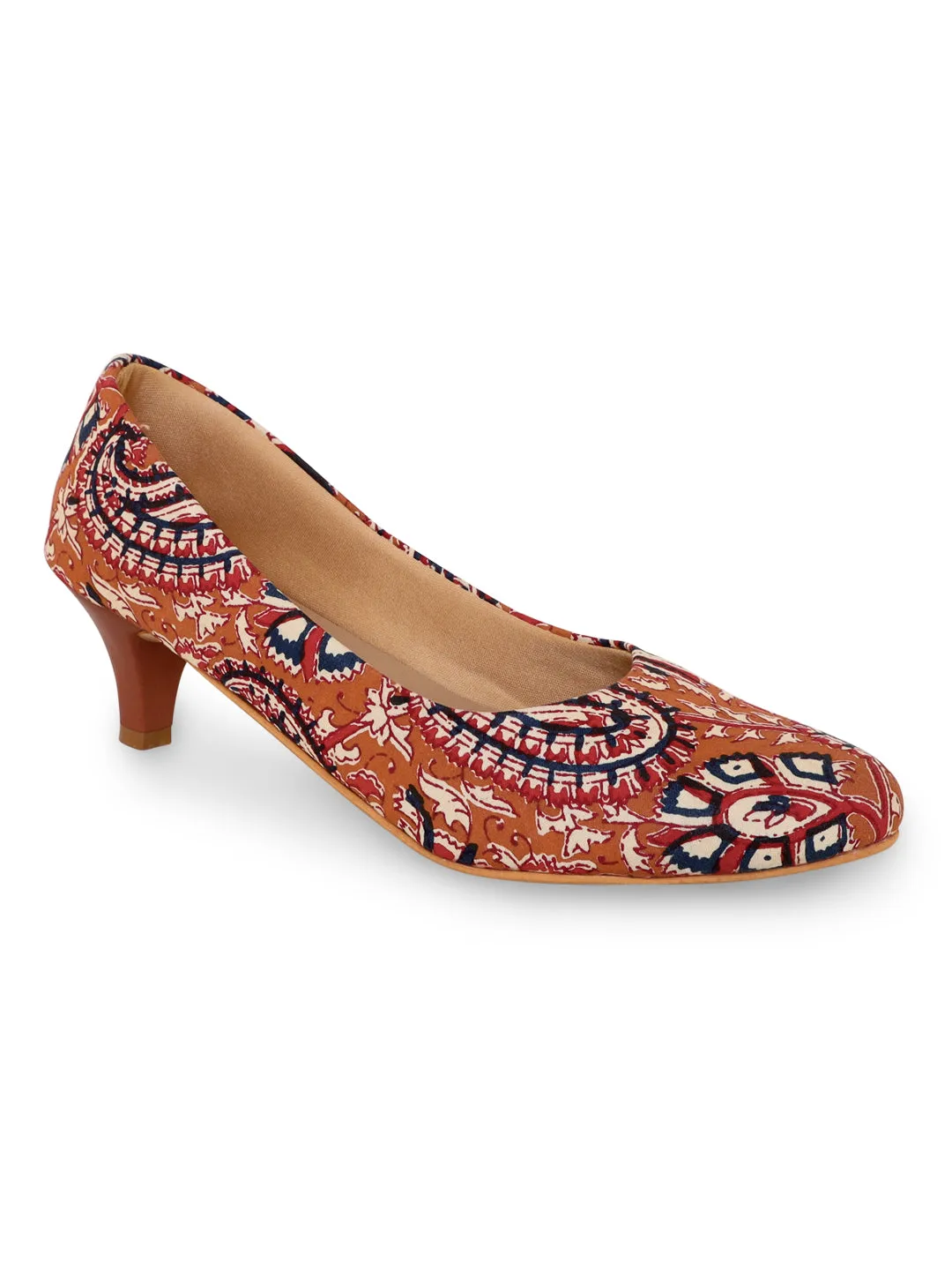 Orange Kalamkari Kitten Heels