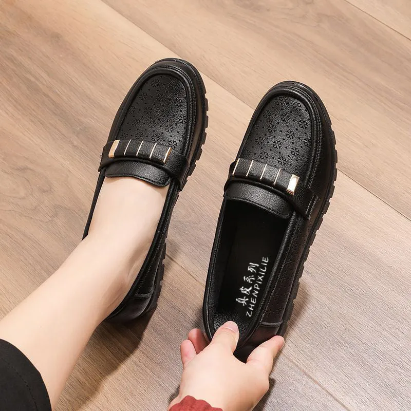 Owlkay Comfortable and Breathable Genuine Leather Hollow Shoes