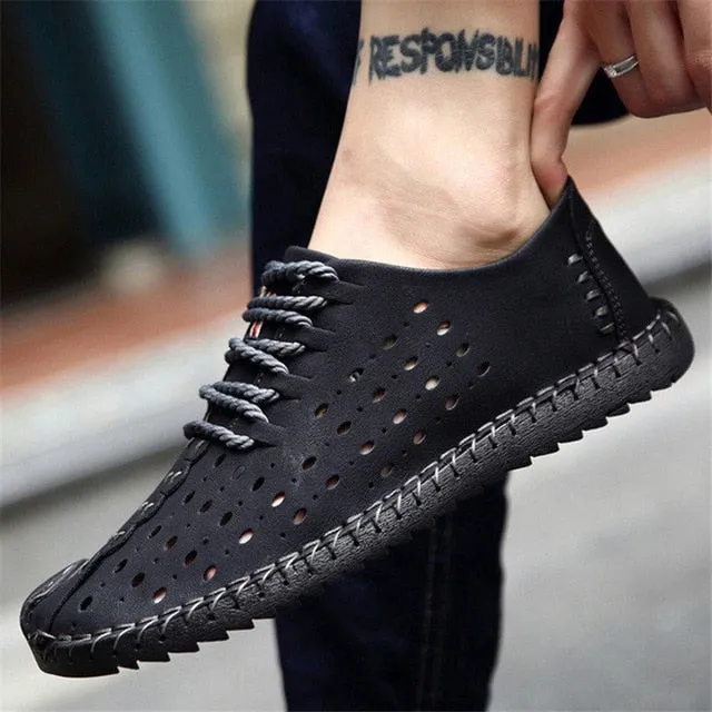 Summer Microfiber Leather Breathable Hole Lace Up Shoe