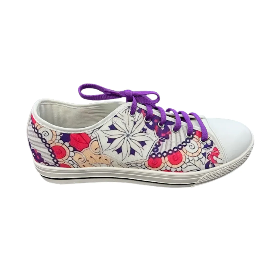 Sunset White Floral Canvas Lace Shoes