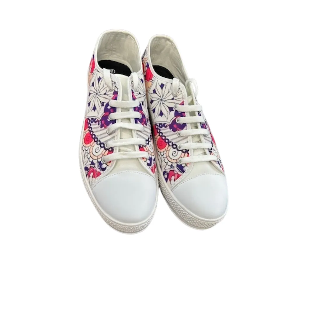 Sunset White Floral Canvas Lace Shoes