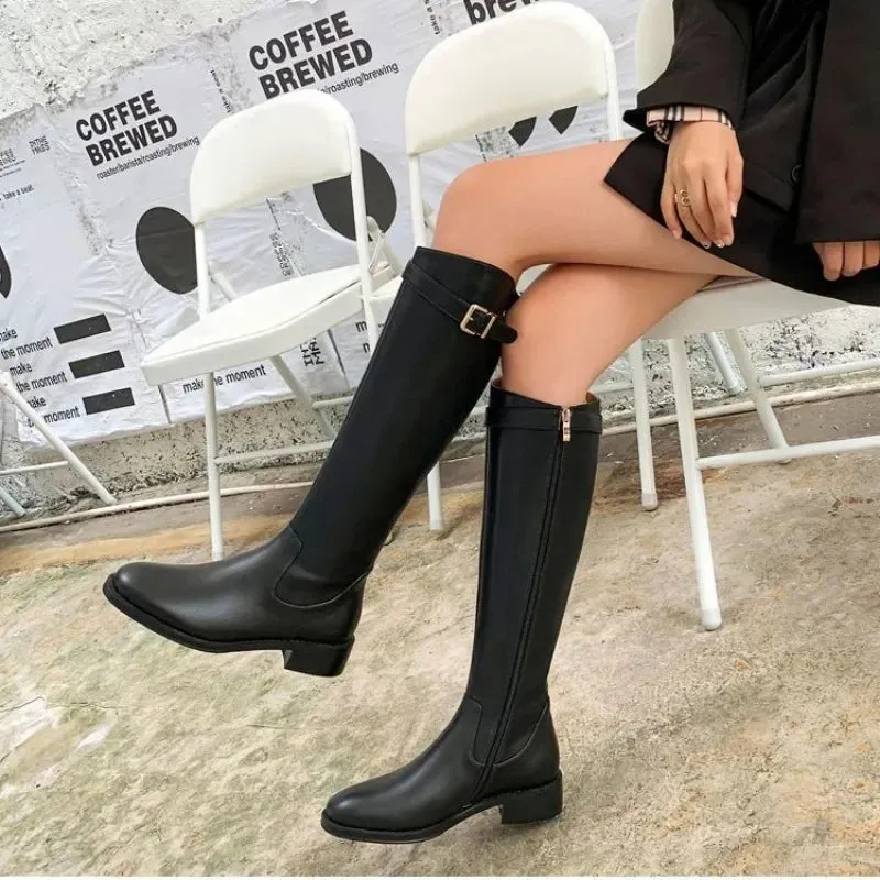 TAVIMART  -  Footwear Black Elegant with Low Heels Shoes for Woman Long Brown Women's Boots Winter Knee High Shaft Free Shipping Price Goth