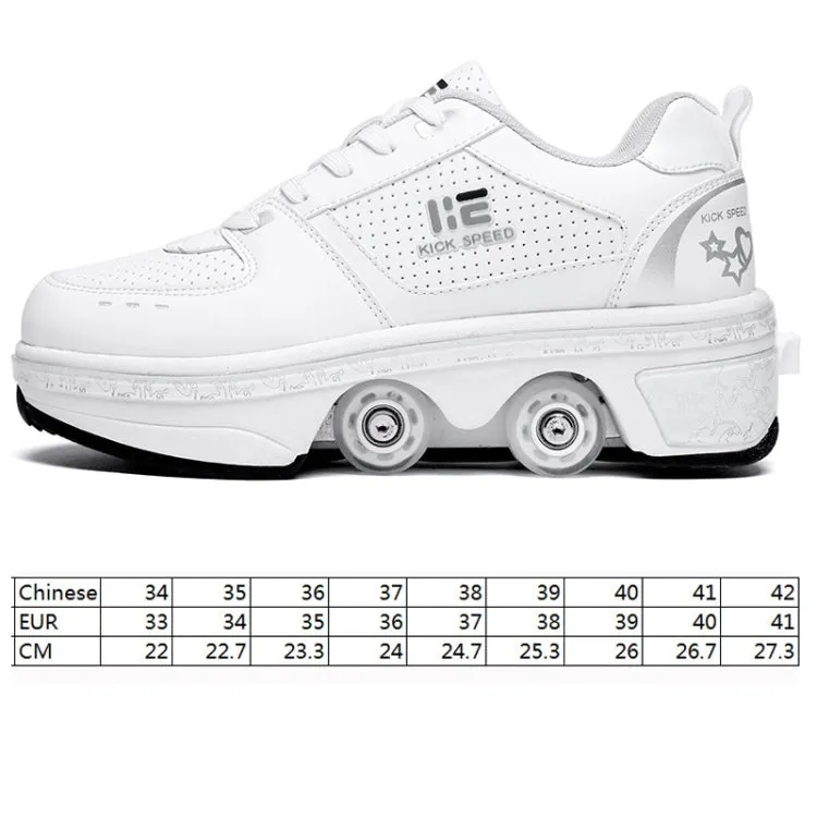 Two-Purpose Skating Shoes Deformation Shoes Double Row Rune Roller Skates Shoes, Size: 34(Low-top Without Light (White))