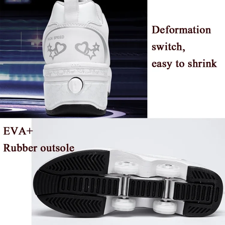 Two-Purpose Skating Shoes Deformation Shoes Double Row Rune Roller Skates Shoes, Size: 34(Low-top Without Light (White))