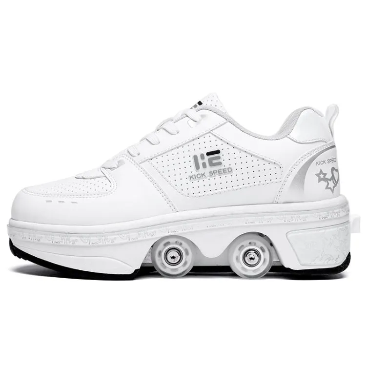 Two-Purpose Skating Shoes Deformation Shoes Double Row Rune Roller Skates Shoes, Size: 34(Low-top Without Light (White))