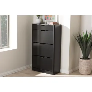 versatile Baxton Studio Cayla Modern and Contemporary Black Wood Shoe Cabinet