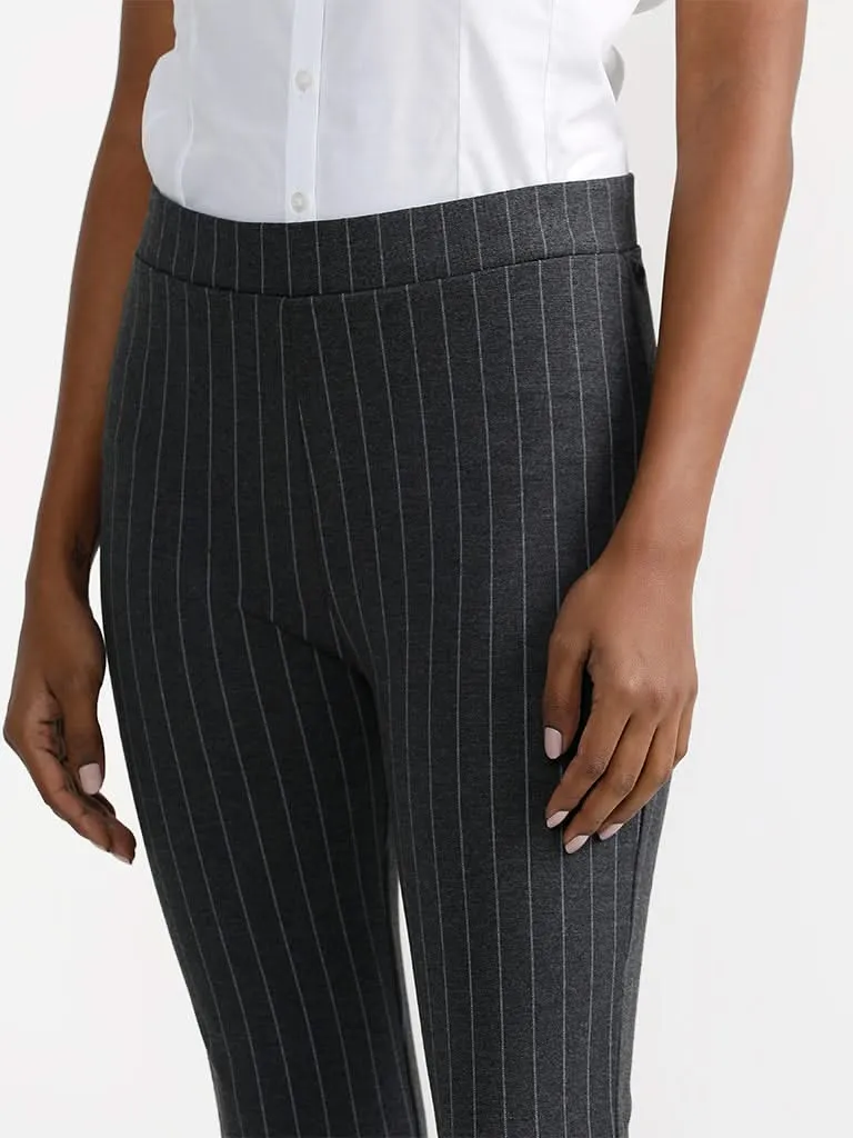 Wardrobe Striped Ankle Length Grey Trousers