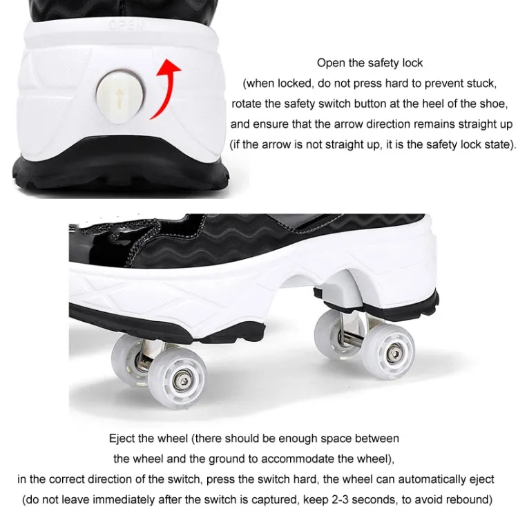 With Brakes Deformable Four-wheel Retractable Double-row Dual-purpose Roller Skates, Size: 37(DF08 White Black)